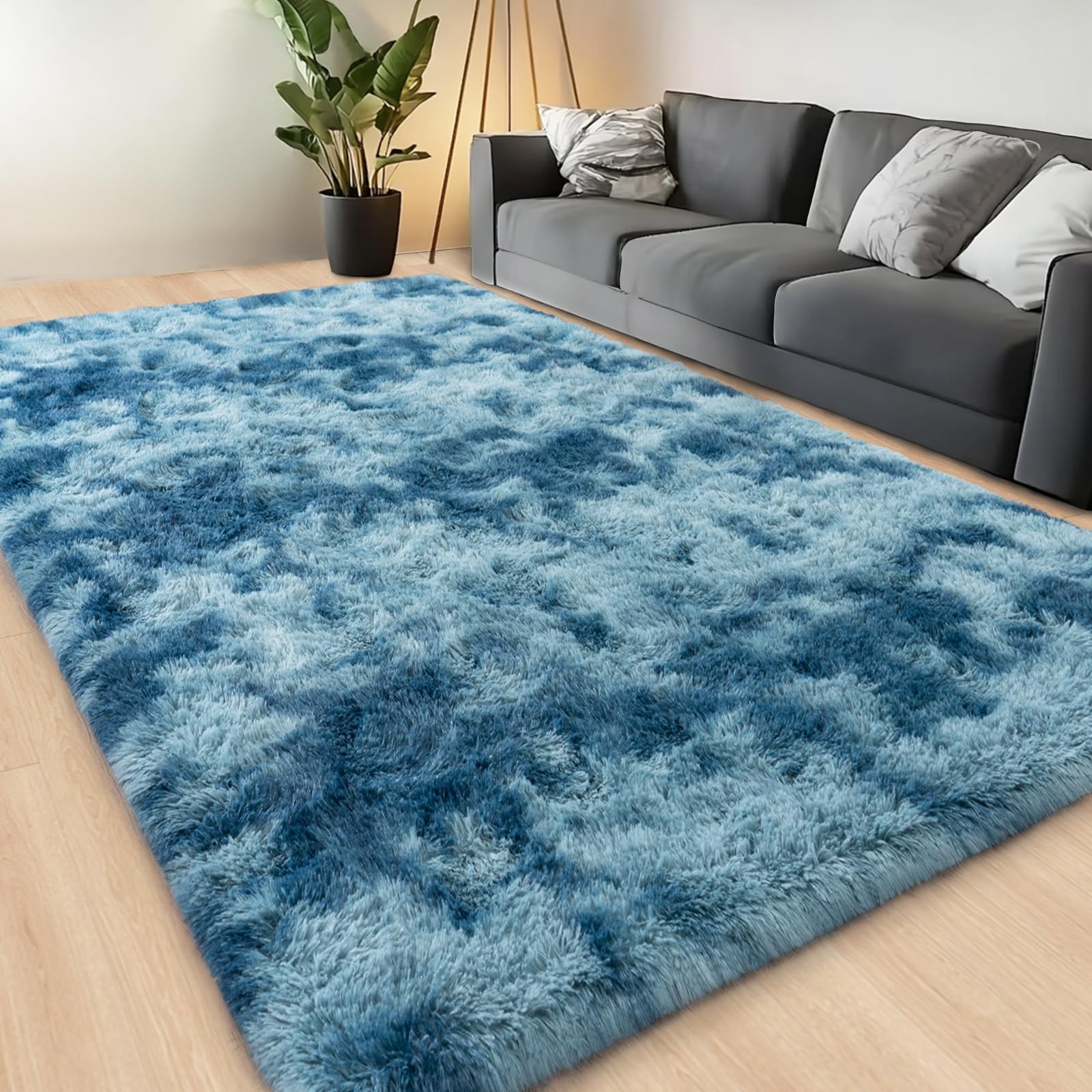 Lairep Large Area Rugs For Living Room Bedroom 5X7 Feet Tie-Dyed Dark Blue