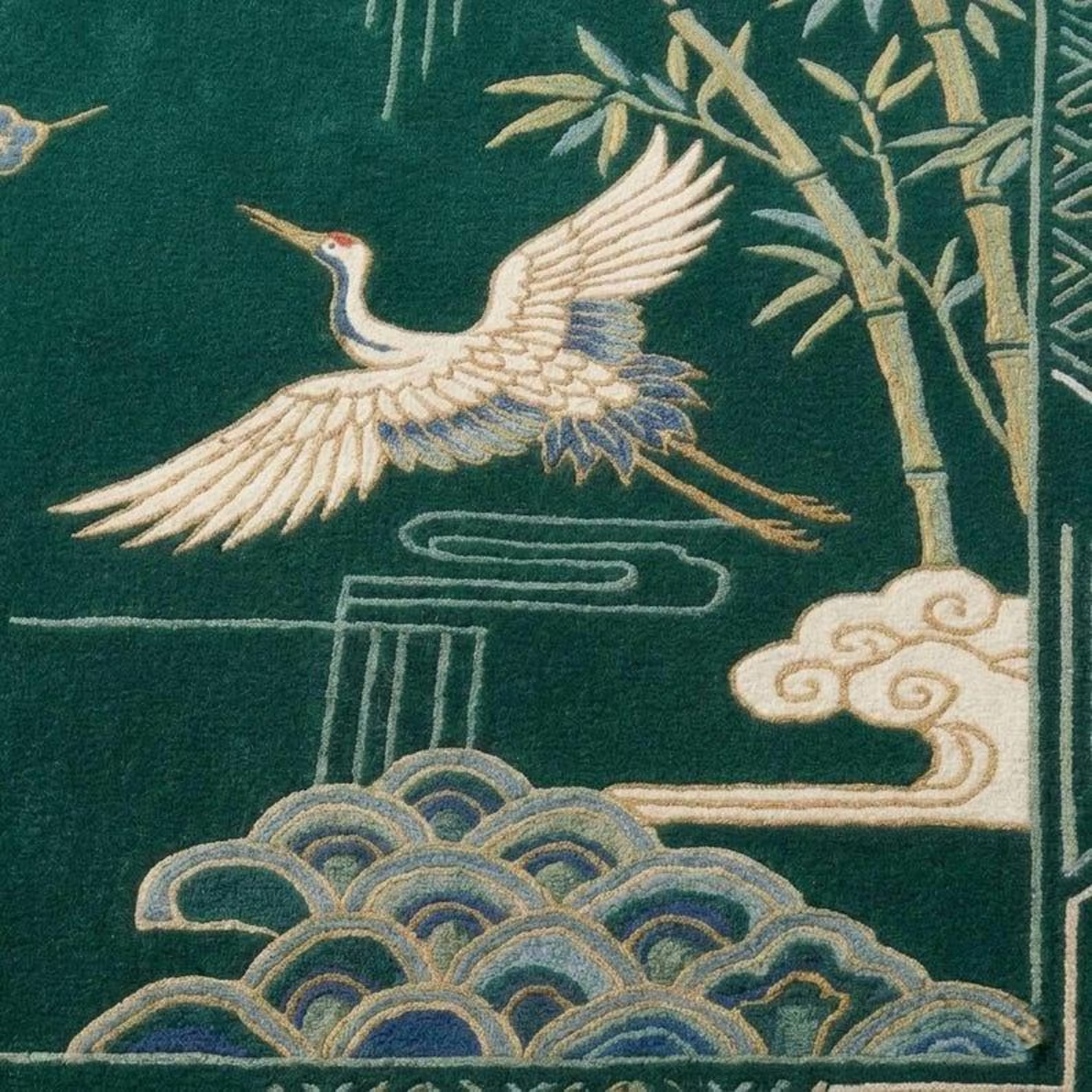Emerald Green Chinoiserie Rug Modern Abstract Hand Tufted Wool Carpet Custom Rug