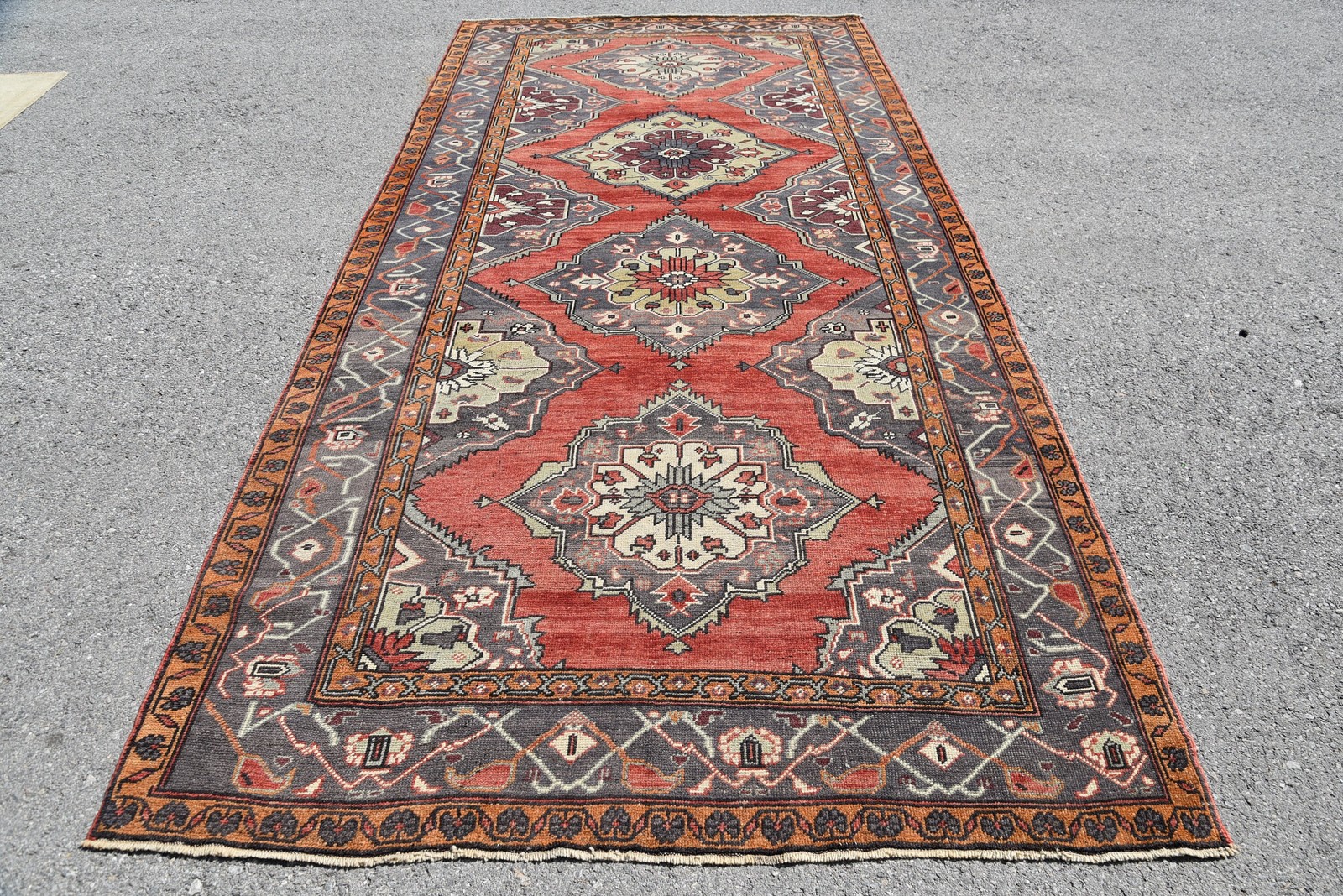 5,5×11,4 ft Rug, Turkish Vintage Rug, Red Gray Floral Rug