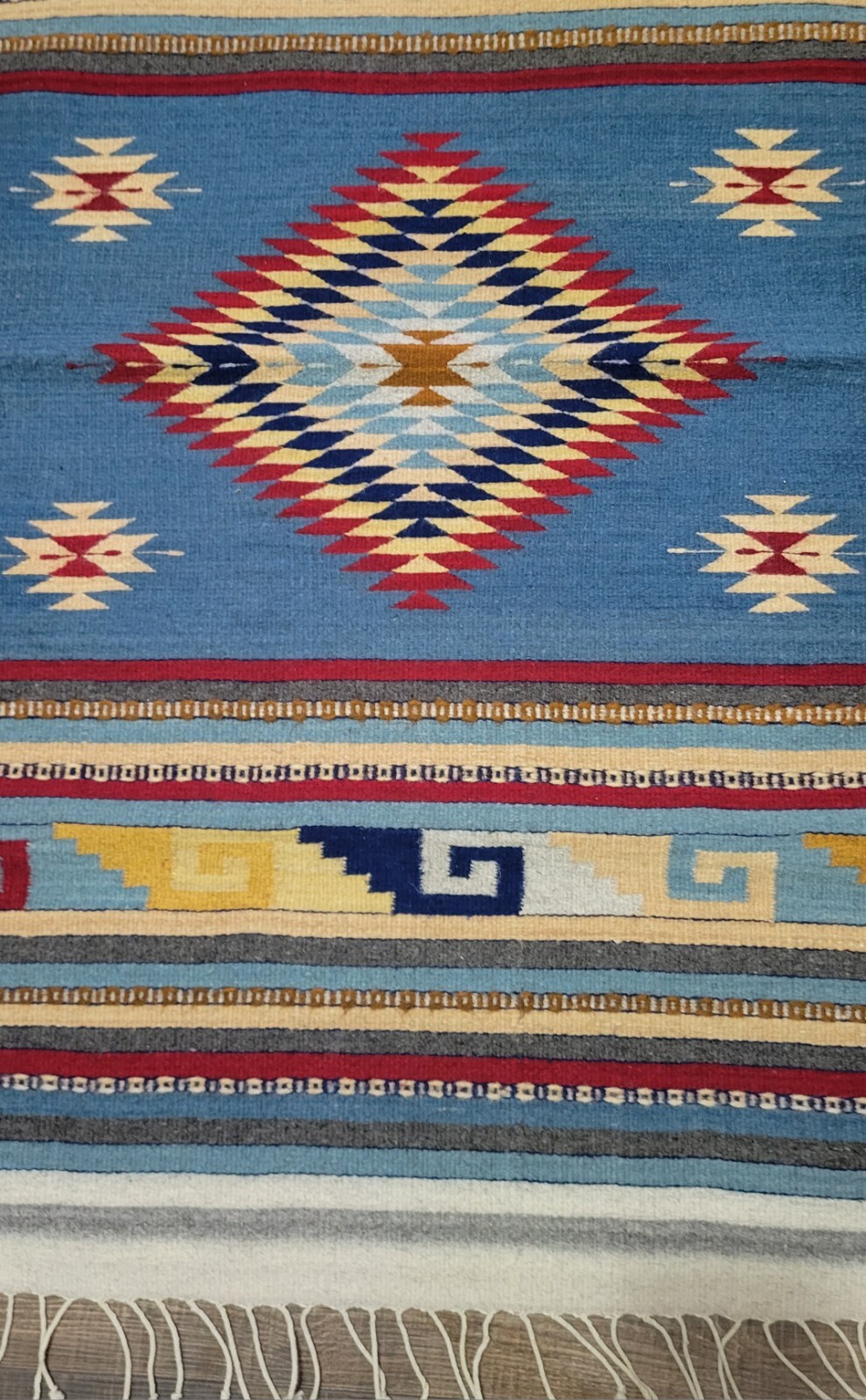 Vintage Native Aztek Design Woven Wool Rug 58″ x 32″ Beautiful