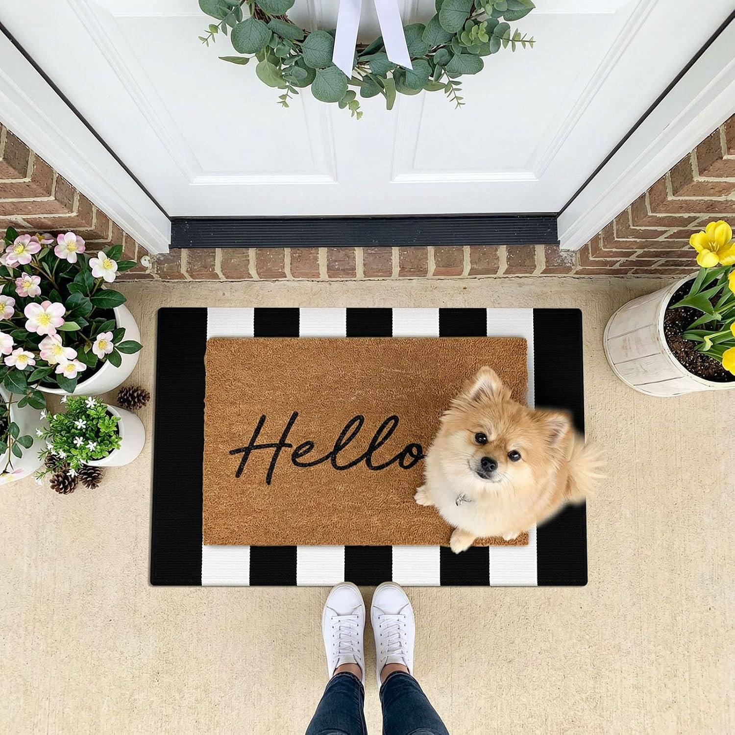 Black & White Striped 2×3 Ft Cotton Woven Washable Doormat for Indoor/Outdoor