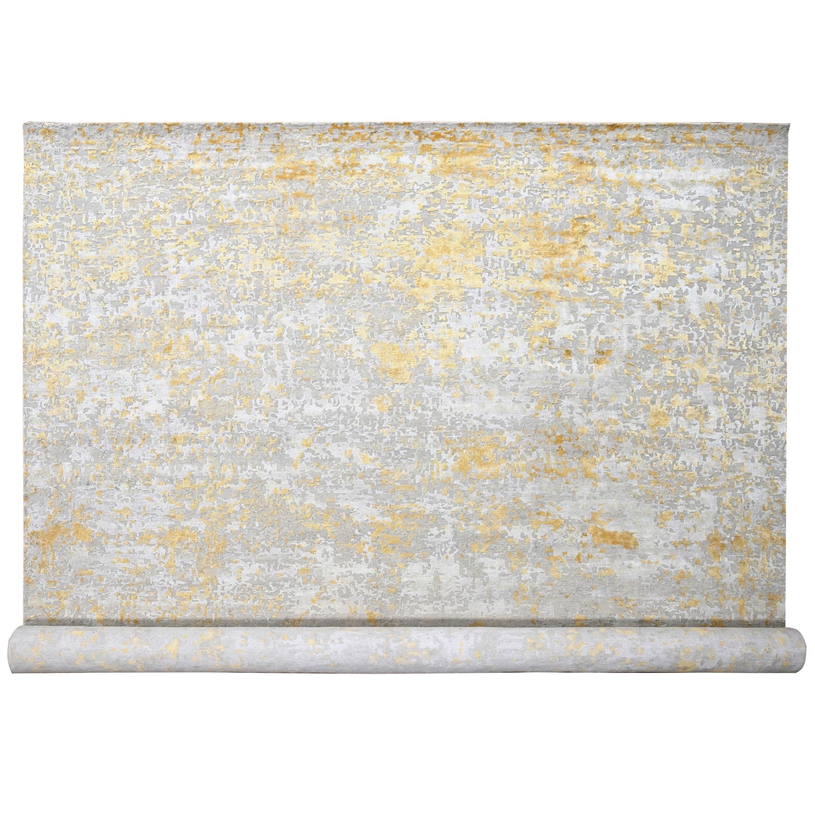 12’x14’9″ Beige Abstract Design Wool and Silk Hand Knotted Oversized Rug R10208