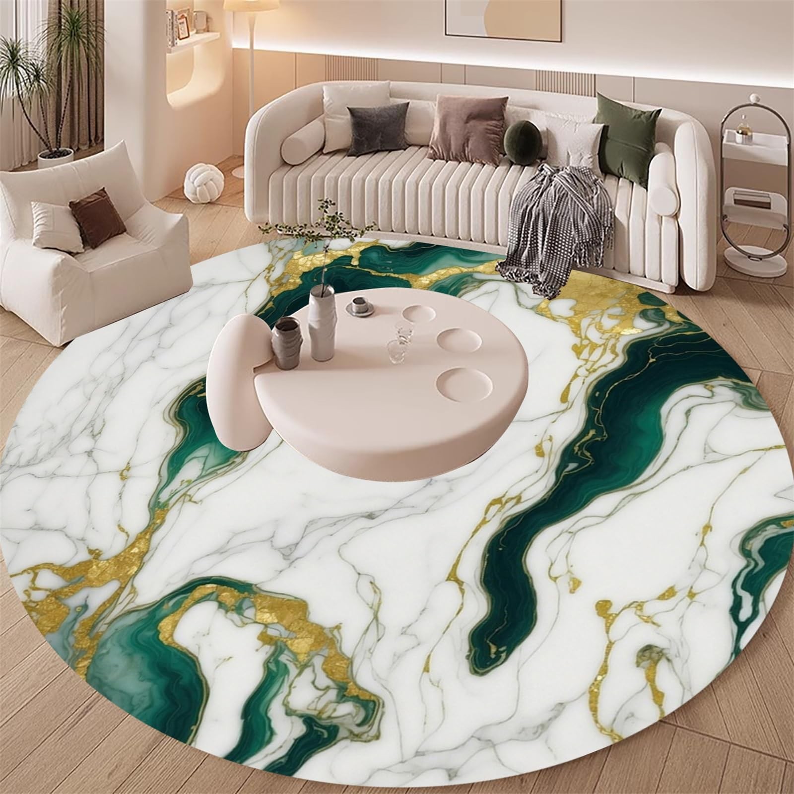 Emerald Green Gold Marble Abstract Modern Aesthetic 6ft Round 6′ (Round), E