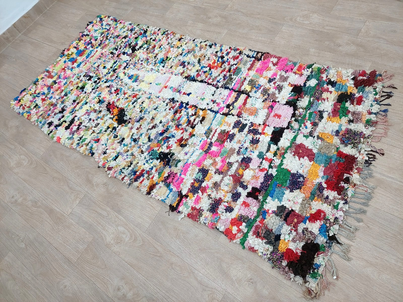 Vintage Moroccan Berber Runner Rug 3’8”x7’8” Tribal Boho Handmade Boucherouite