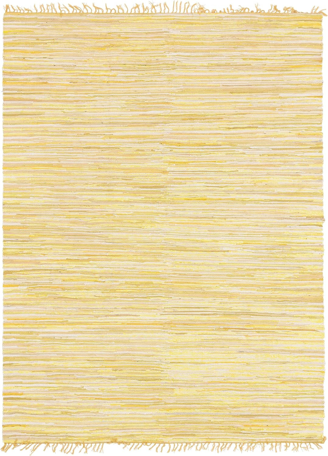 Soft Hand Woven Chindi Cotton Striped Area Rug, 9×12 Ft, Yellow/Ivory