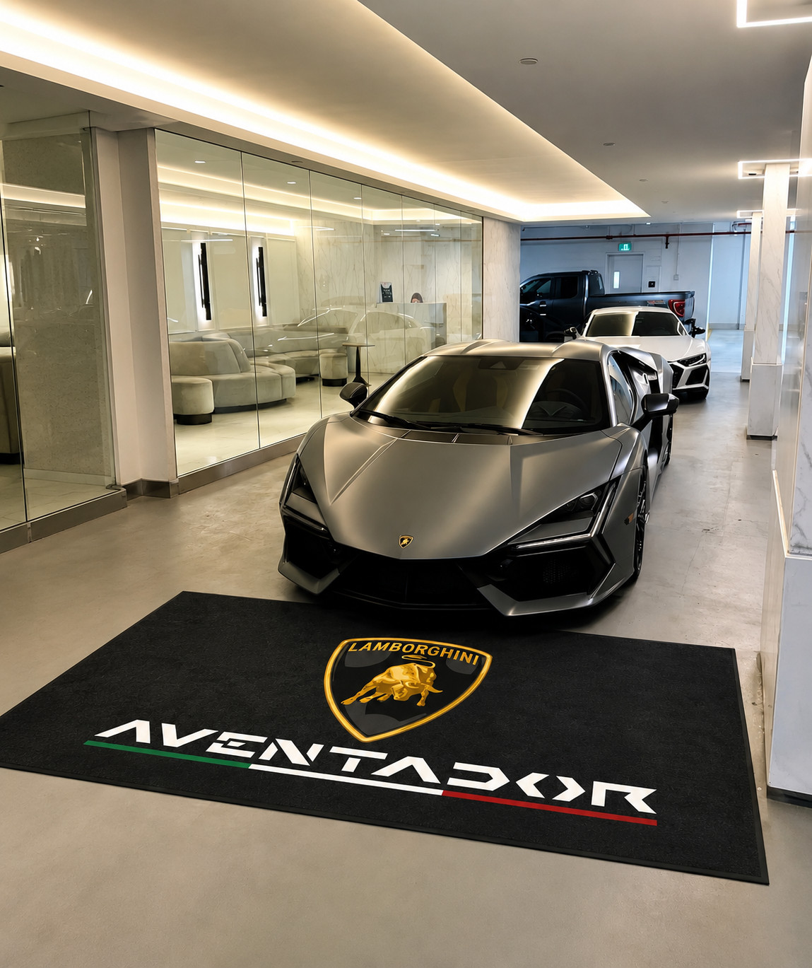 Lamborghini Aventador Logo Area Rug Custom Automotive Carpet Garage Decor