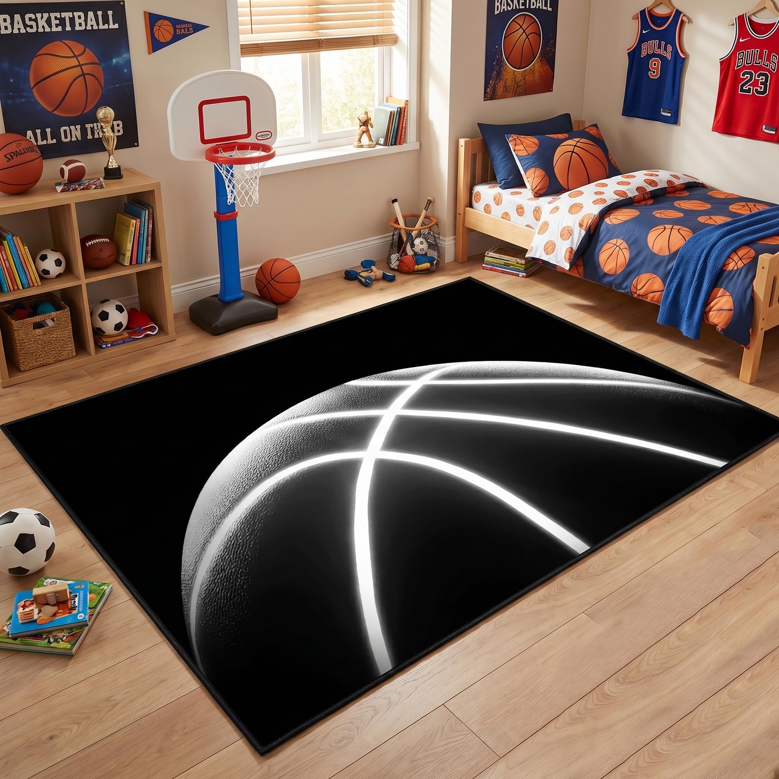Boys Basketball Black Area Rug Playroom Mat Sports Decor Carpet 3’5″