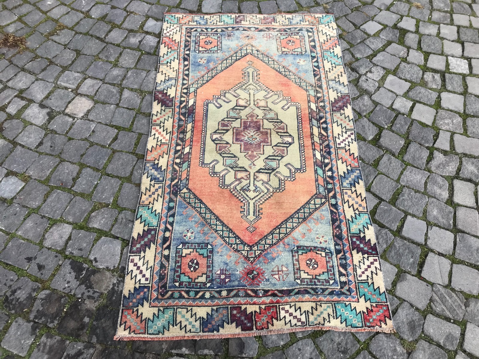 Bohemian Area Rug Handmade Wool Rug Turkish Vintage Traditional Rug 2,9 x 5,2 ft