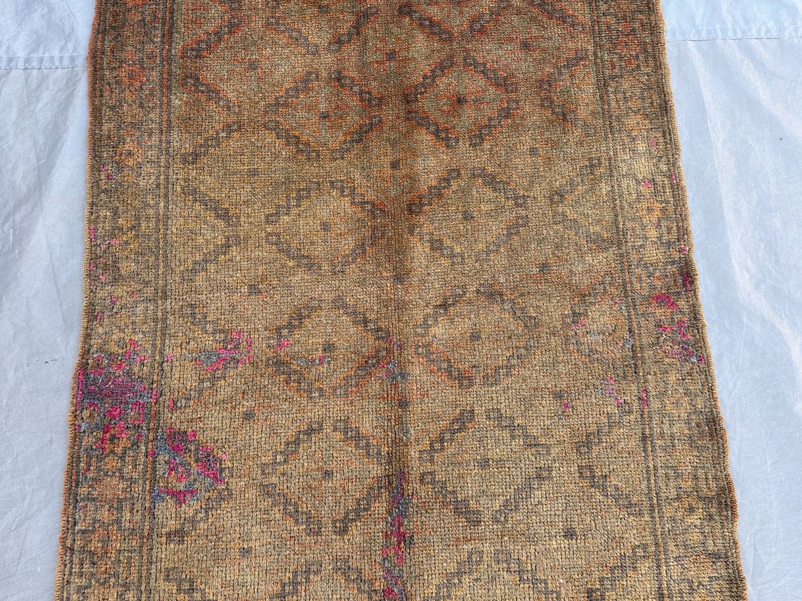 3’1 x 5’2 Ft Distressed Afghan Tribal Wool Rug– Diamond Lattice Geometric Rustic