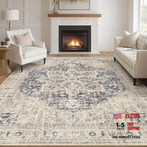 Area Rug Living Room Rugs – 9×12 Washable Boho Rug Vintage Oriental