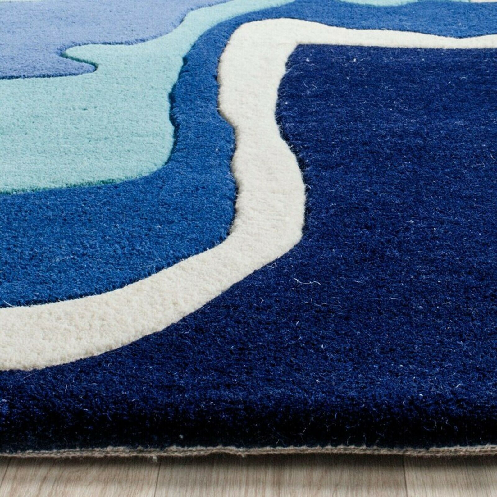 Modern Floral Rug -Navy Blue, Gray, White Multi-Color Hand-Tufted Wool Area Rug