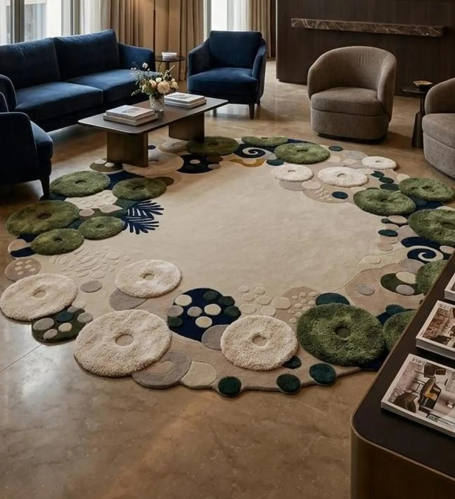 Modern Organic Tufted Area Rug, Moss-Inspired Abstract Carpet, Handmade wool rug