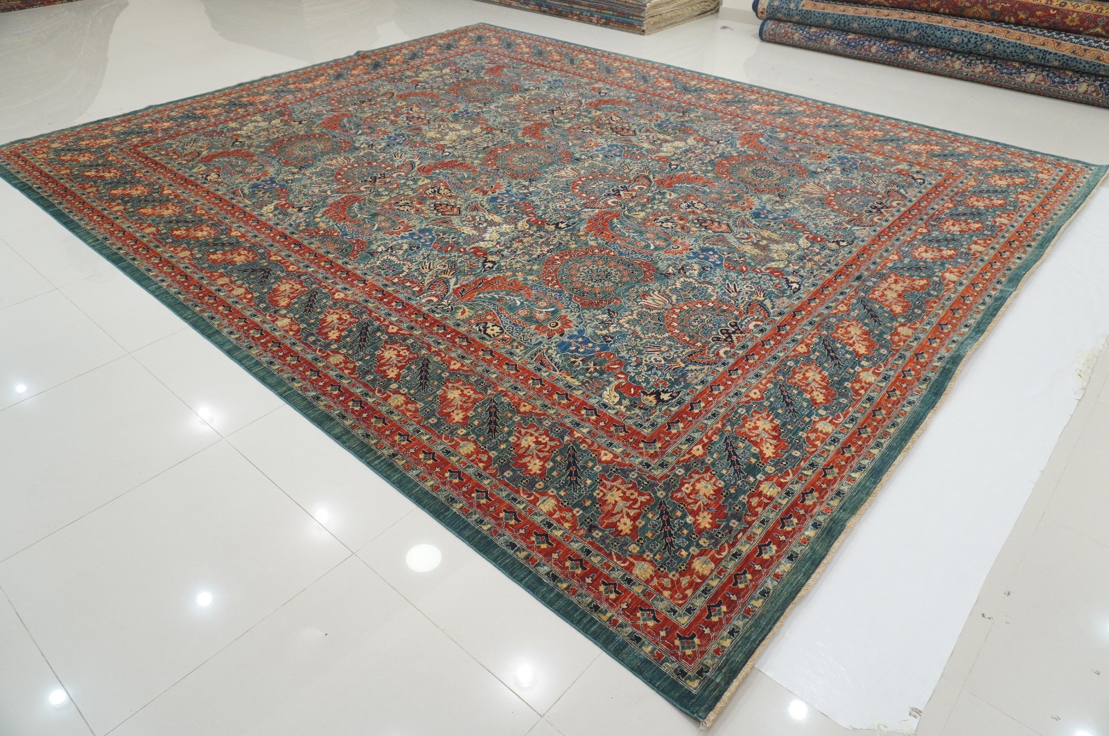 12×15 ft Green Turkish Hereke Hand Knotted Wool Oriental Rug ( 11’10″x14’4″ )