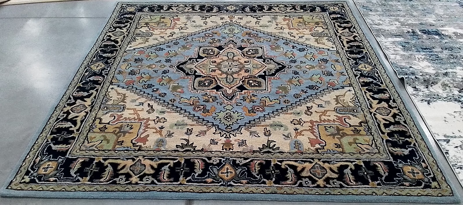 BLUE / LTBROWN 8′-0″ x 8′-0″ Back Stain Rug, Reduced Price 1172796735 HG625M-8SQ