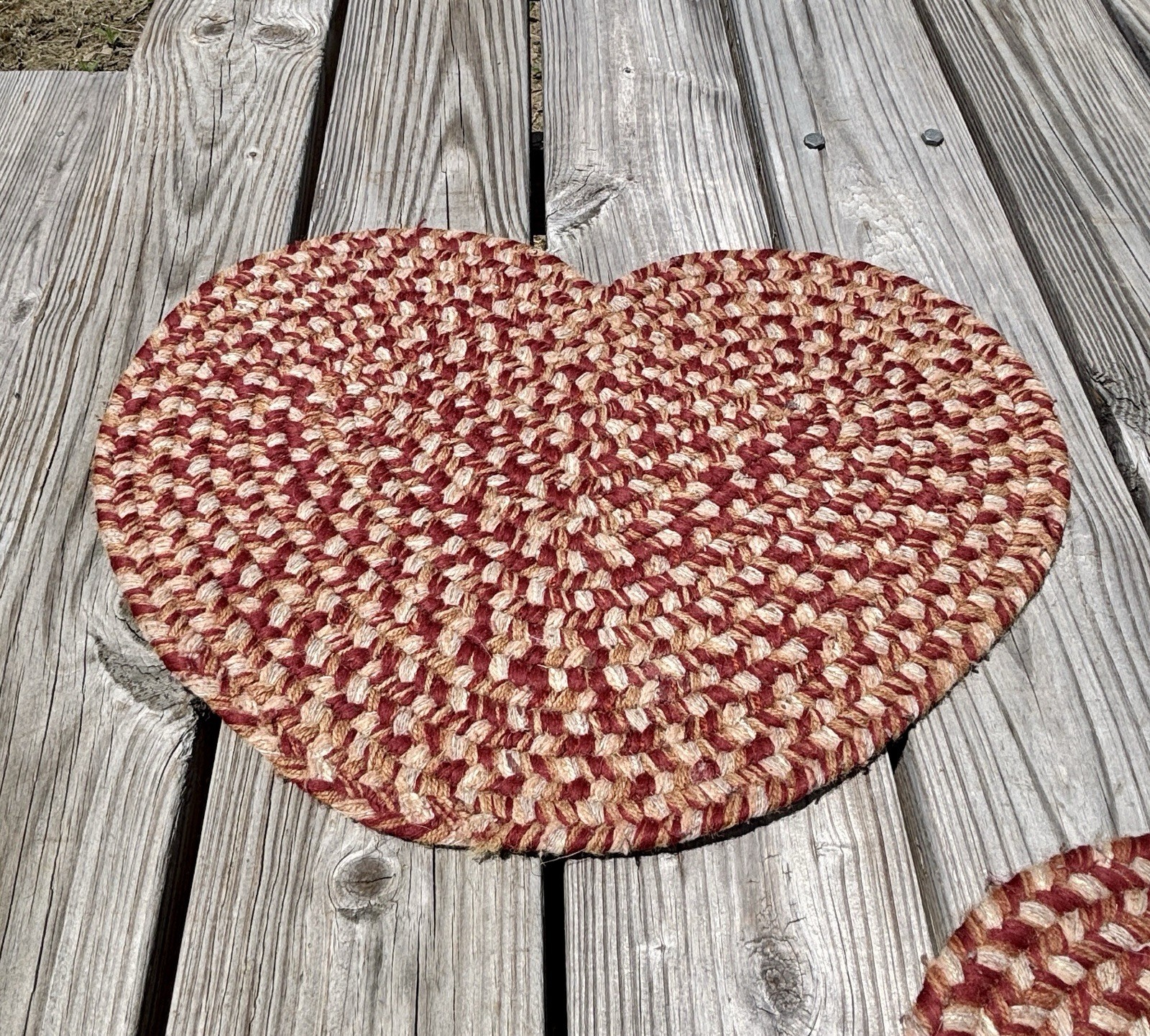 Small Heart Shaped Braided Rug Accents Pet Bowl Rugs Set Of 2 Vintage 19×14
