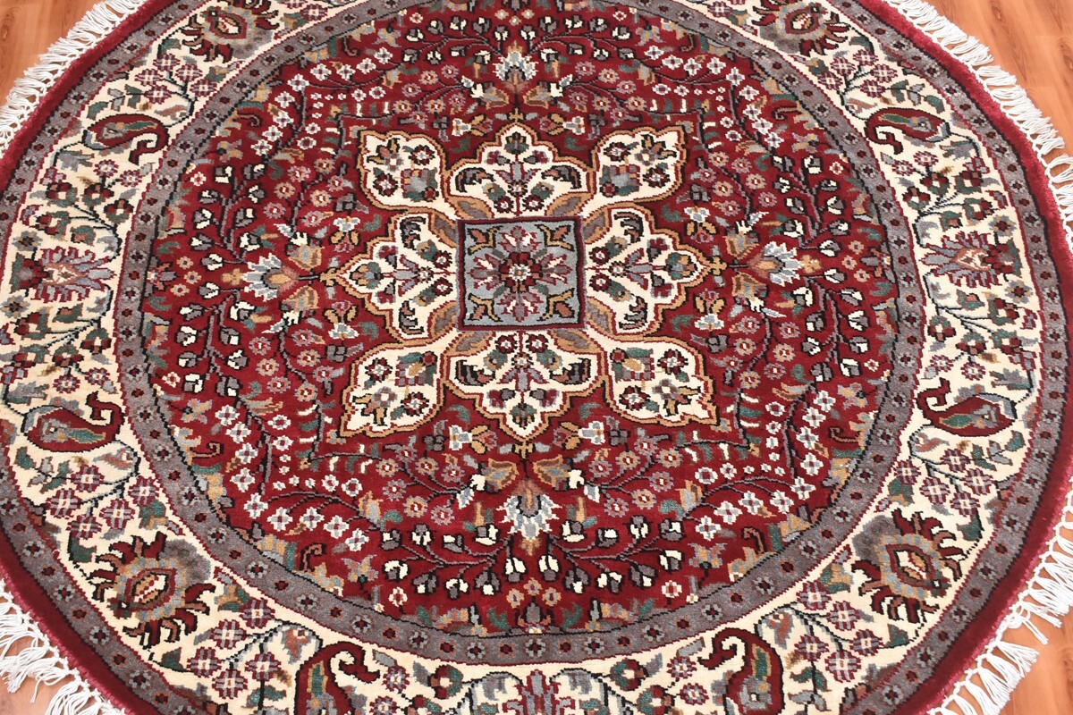 Red Round Rug Silk Carpet Rugs 4×4 Traditional Design Rug
