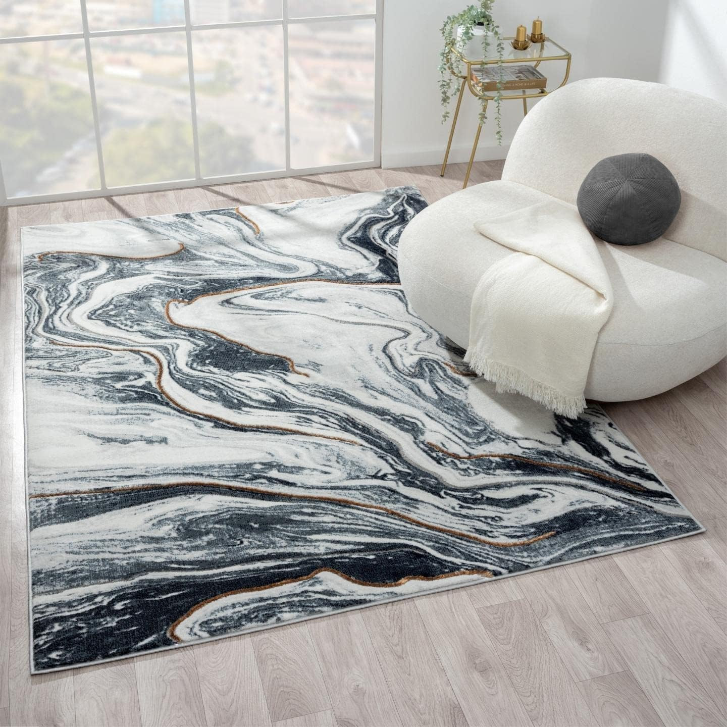 Marble Abstract Pattern Blue 9X12 Area Rug