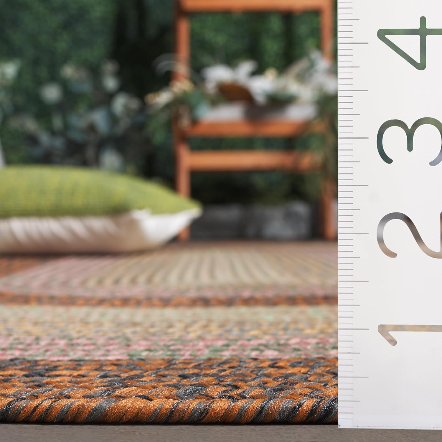 Washable Braided Outdoor Rug 8′ x 10′ Oval – Dark Brown & Light Green