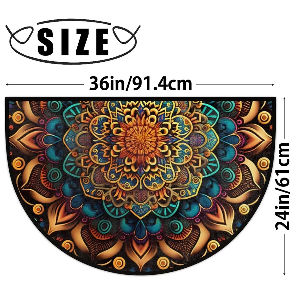 Mandala Half Round Door Mat Ethnic Mandala Floral Semicircle Door Mats Non Sl