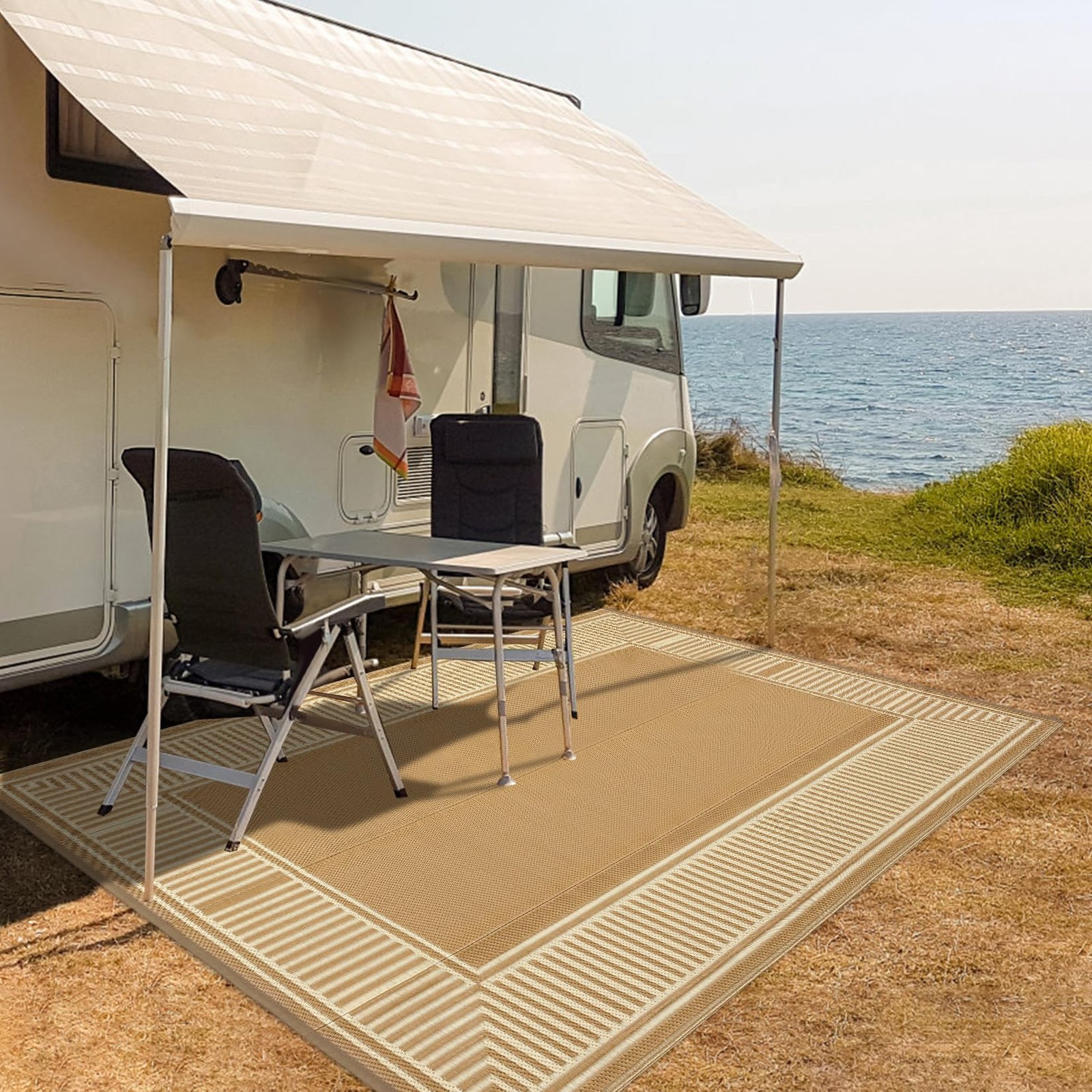 ⚡8×10/9×12/9×18/10×14/10x20FT Waterproof Foldable Patio Rugs for Camper,Beach,RV