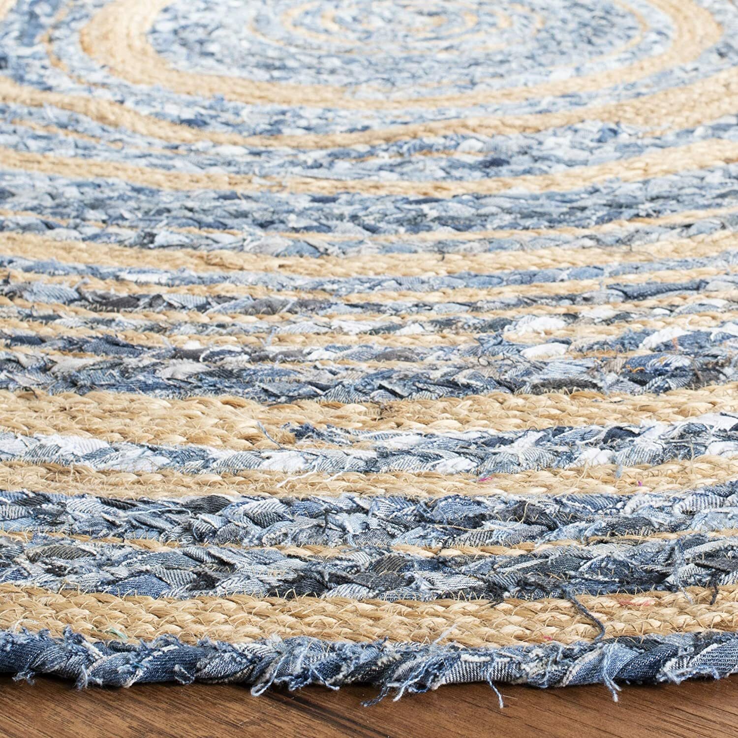 Rug Jute & Denim Reversible Handmade Area Round Carpet Rustic Modern Look Rug