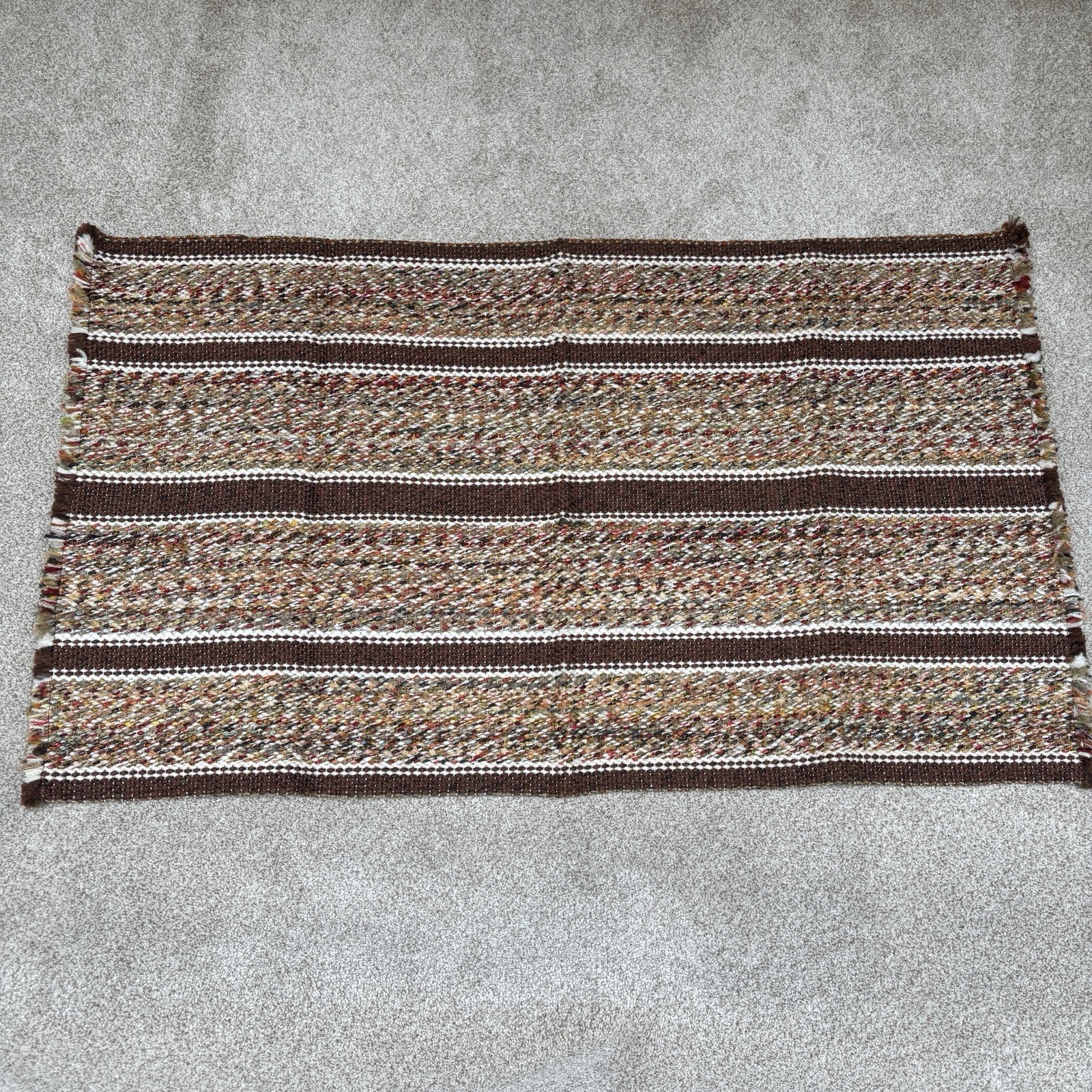 Vintage Multi-Color Woven Multicolor Hook Rug Kitchen Throw Decorative 41×24″