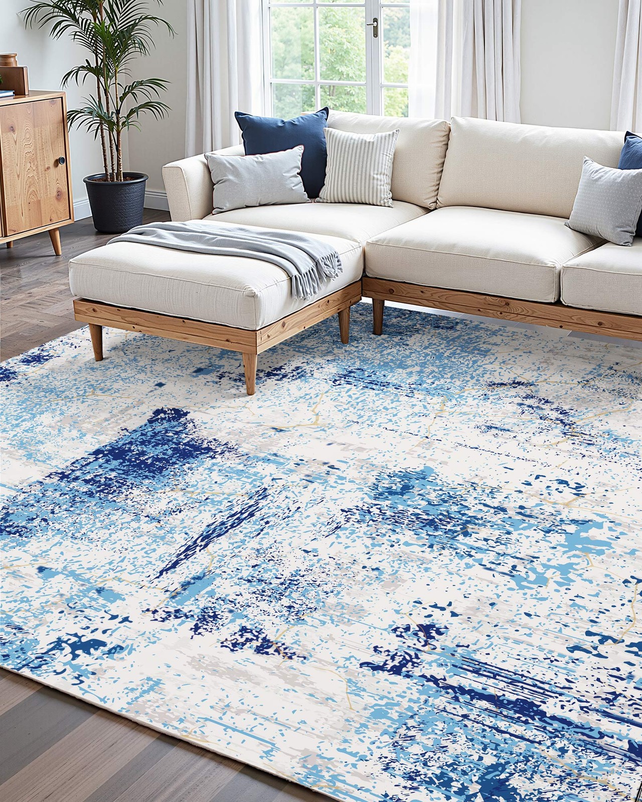 VEVOR Large Area Rug 5 x 7 ft Anti-Skid and Tear-Resistant Floor Mat Modern Blue