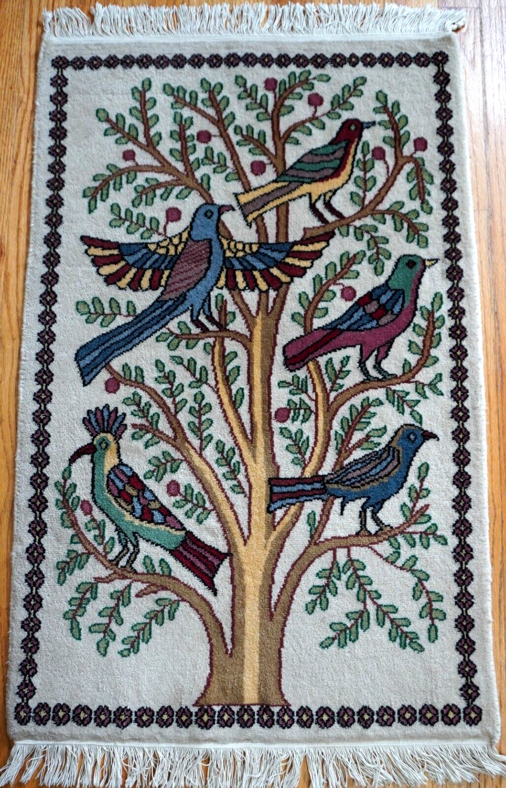Gorgeous Hand Knotted 2′ x 3′ Tree of Life Design with Birds Wool Oriental Rug