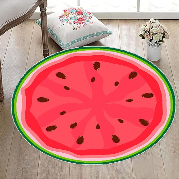Watermelon Slice Rug, Summer Fruit Decor, Kids Playroom Carpet, Fun Floor Mat