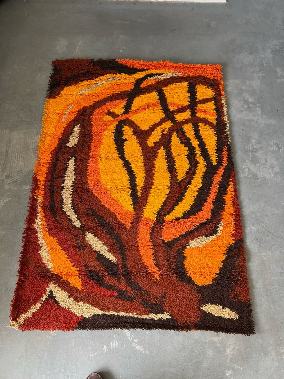 60’s EGE RYA VANGUARD Brown Tree Branch UNUSED Mid Century Rya Danish Rug Modern