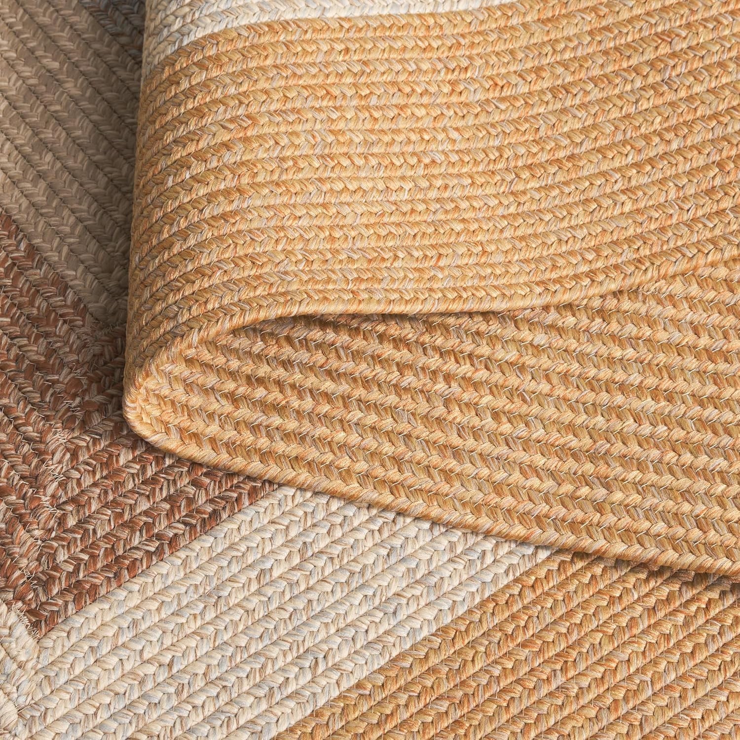 Washable Rug Outdoor Braided Collection – 2′ x 3′, Brown & Light Brown, Handm…
