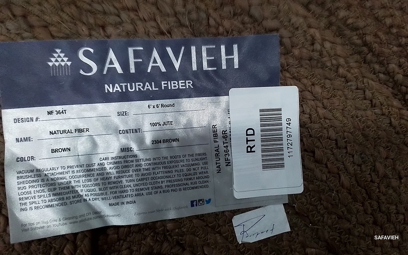 BROWN 6′-0″ x 6′-0″ Flaw in Rug, Reduced Price 1172797749 NF364T-6R