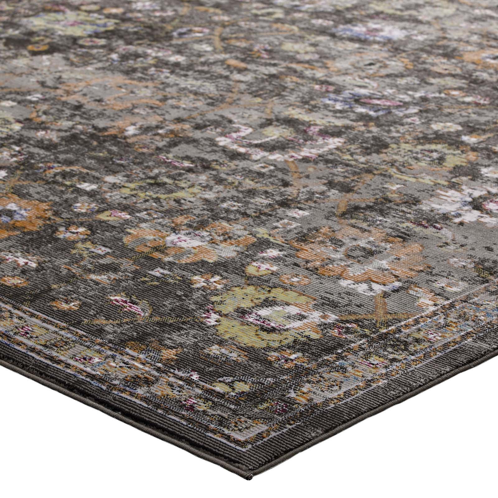 Modway Distressed Floral Lattice 4×6 Area Rug in Black, Yellow and Orange