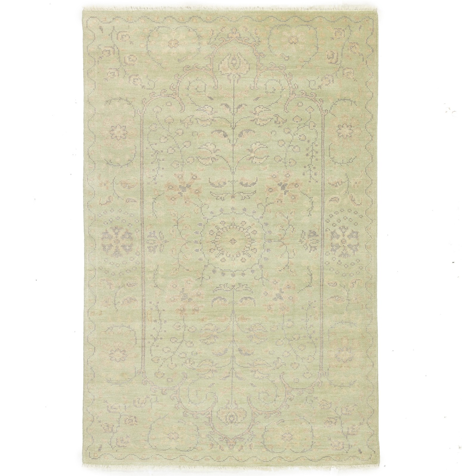Handmade Muted Light Green Floral Wool Oriental Rug Home Decor Carpet 5X8 ft