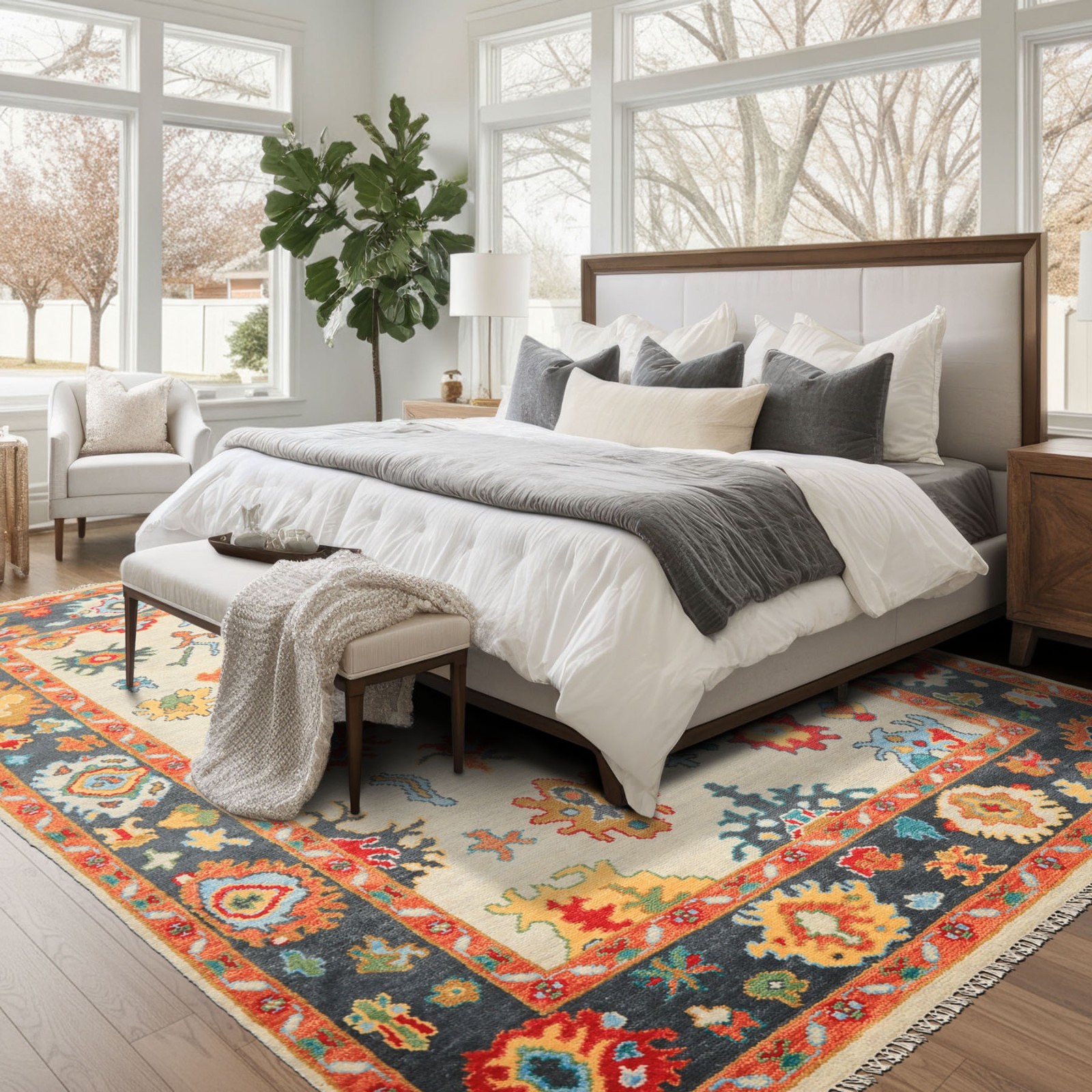 7’11”x9’11” Hand Knotted Wool Gray Oushak Traditional Rug