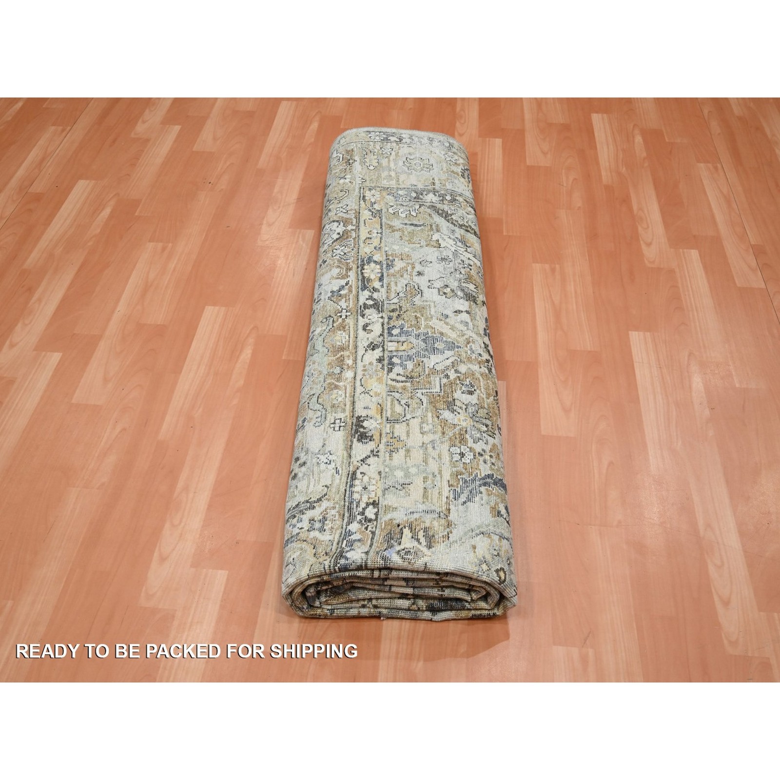 8’10″x12′ Khaki Brown Flower All Over Design Wool & Silk Hand Knotted Rug 75938