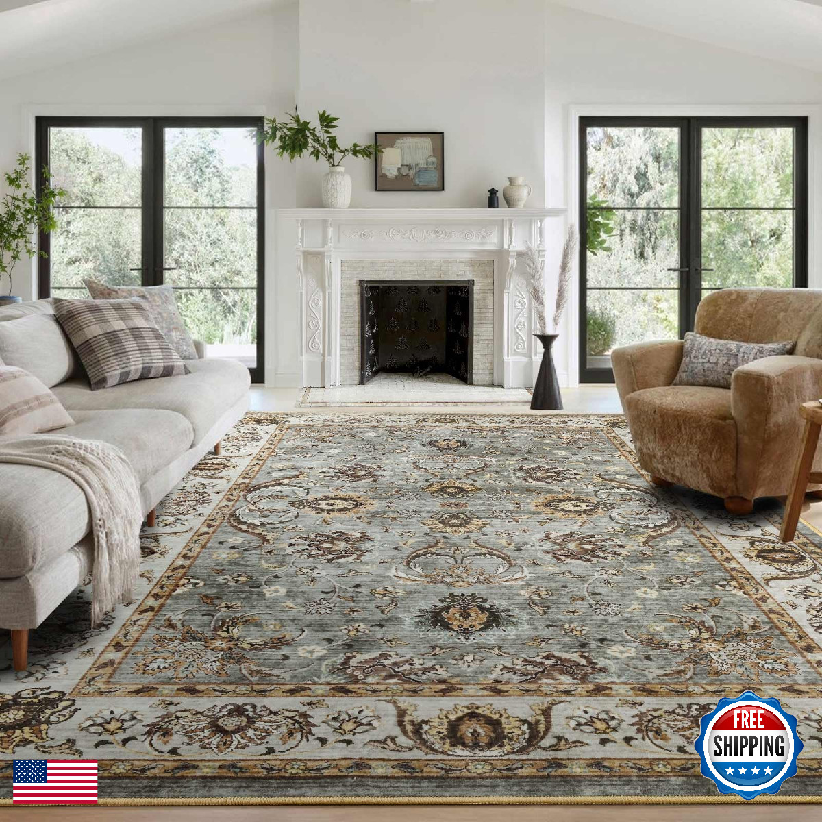 Cuzwlovita 8X10 Ft Extra Large Washable Area Rugs For Living Room Thin Floral