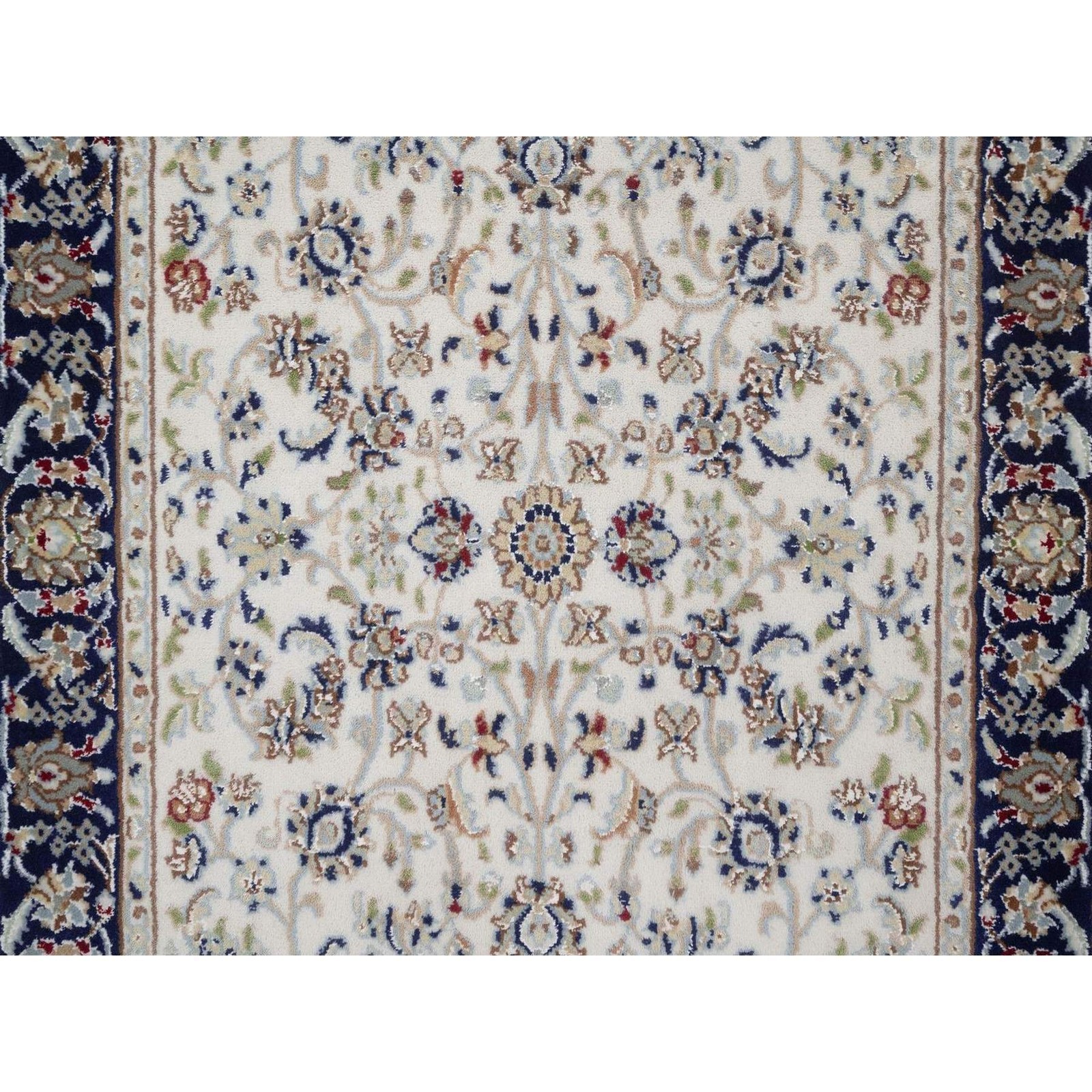 3’1″x5’2″ Ivory Hand Knotted Nain with All Over Design Wool and Silk Rug 92464