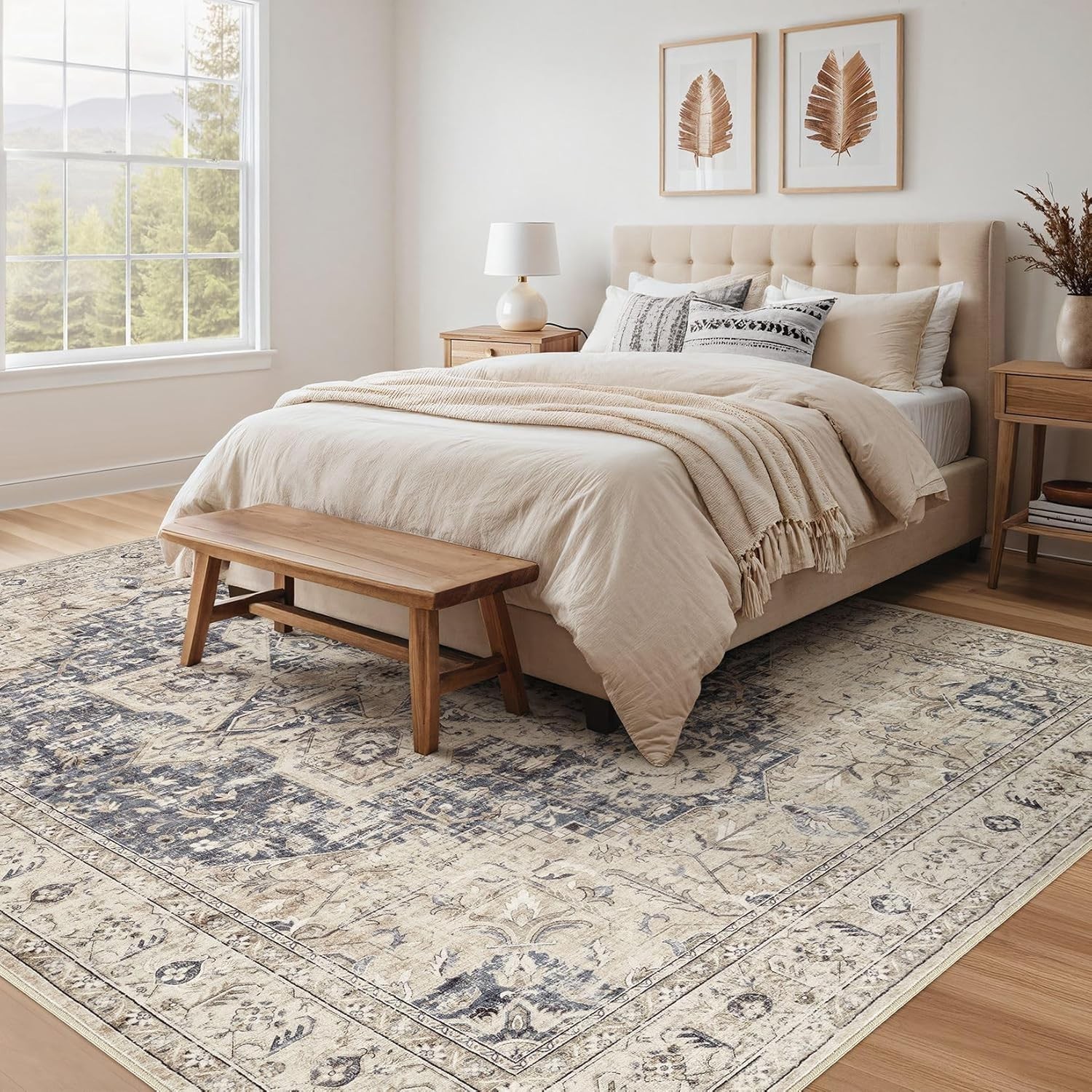 Area Rug Living Room Rugs – 9×12 Washable Boho Rug Vintage Oriental Distresse…