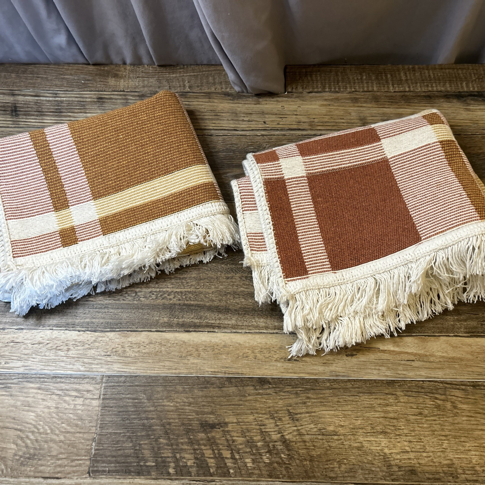 (2) Small 2’x3′ Entryway/Living Area Rugs in Harvest/Fall Colors w/Fringed Edges