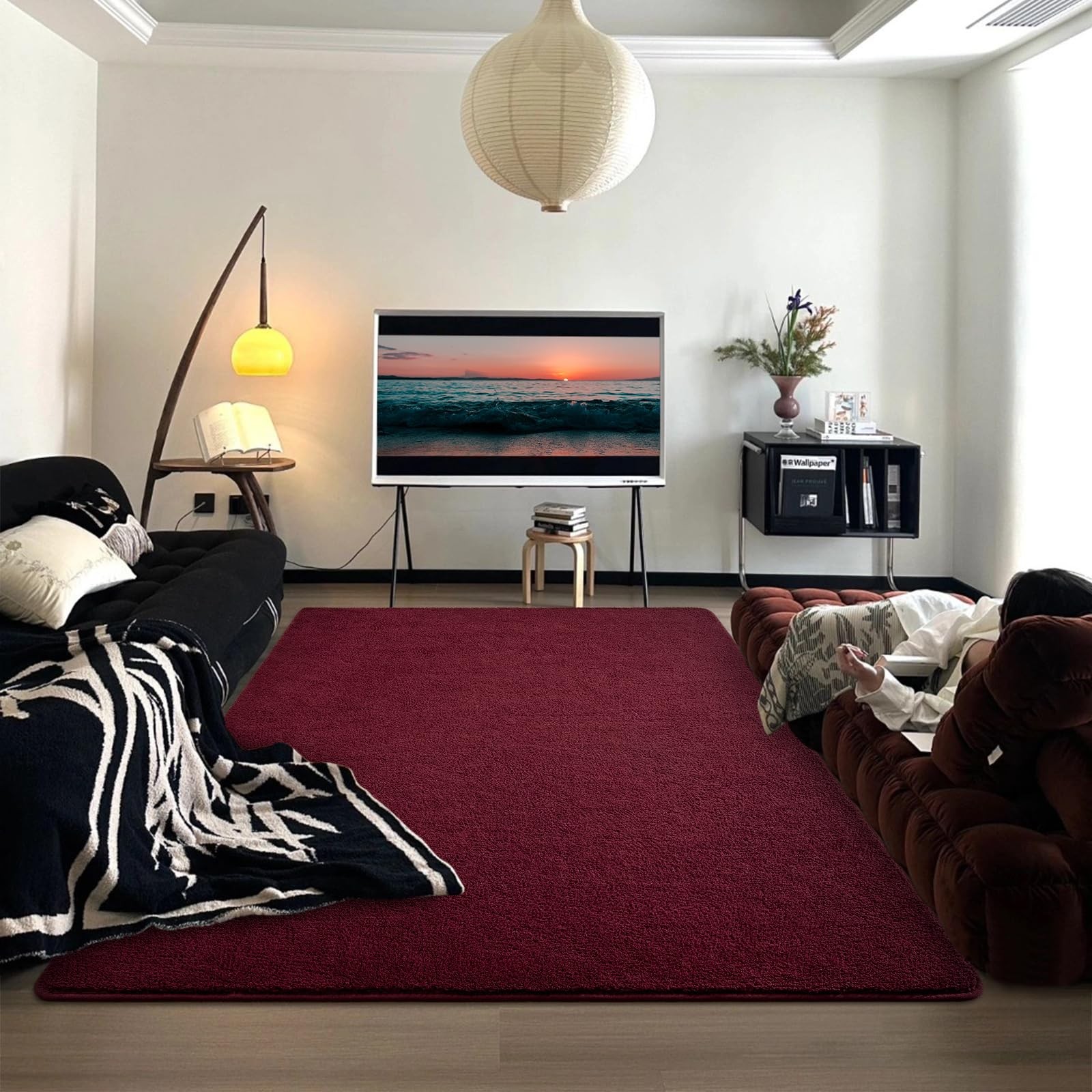 4×6 Area Rug For Living Room Super Soft Burgundy Washable Memory Foam Carpet