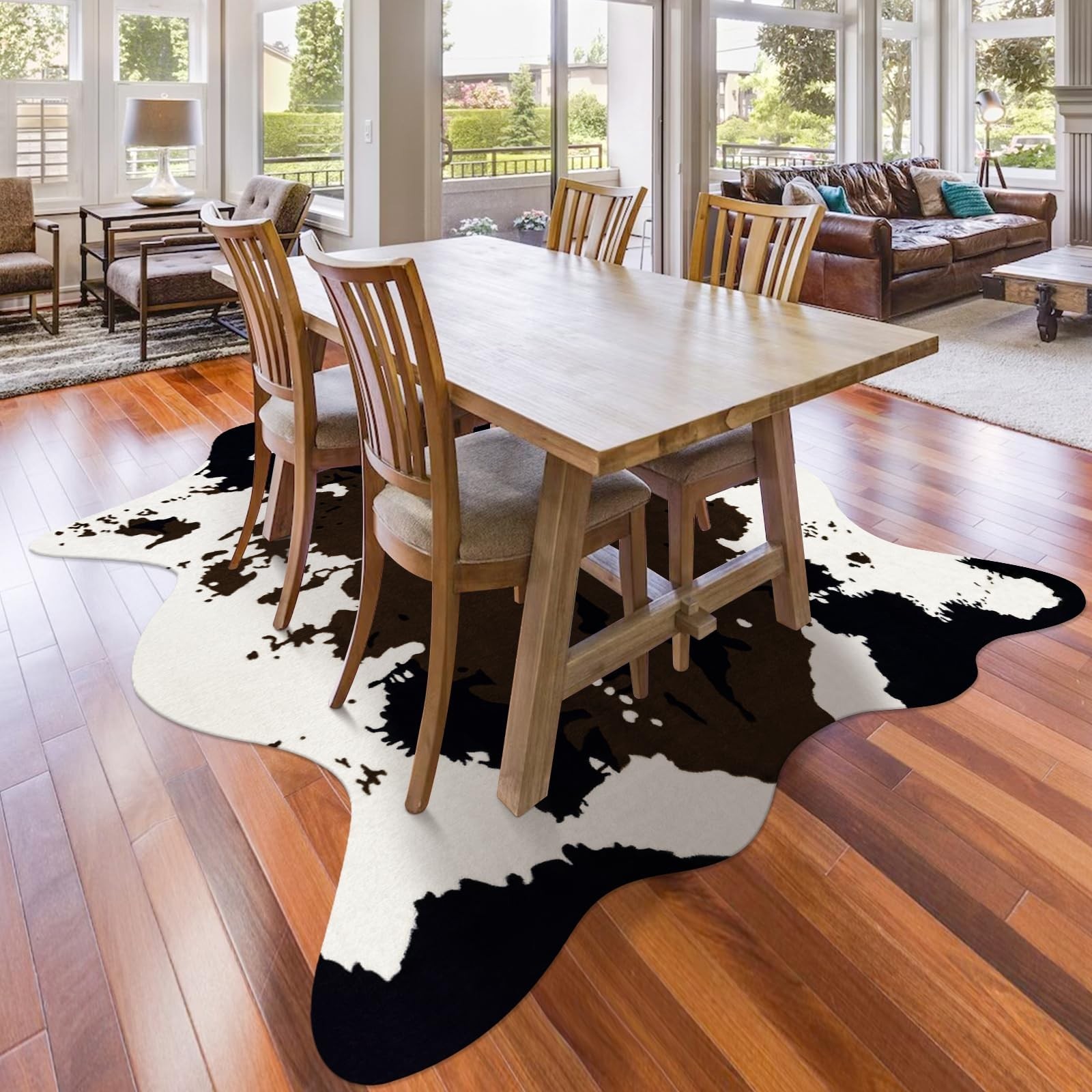 Large Faux Cowhide Rug 4.6×5.2 Ft – Premium Cow Print Area Carpet for Home Decor