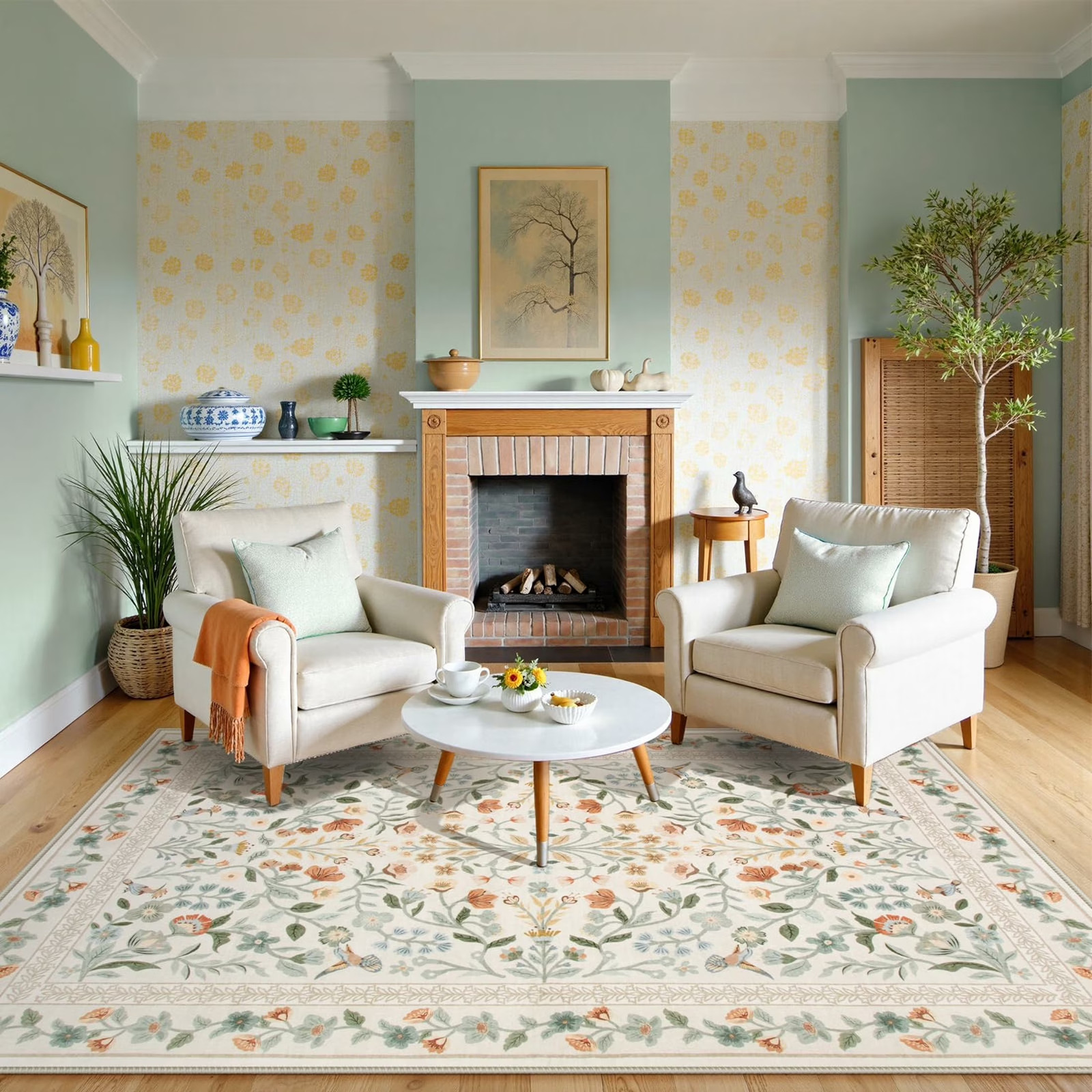 5’X7′ Floral Area Rugs for Living Room, Washable Vintage Botanical Rugs for Bedr