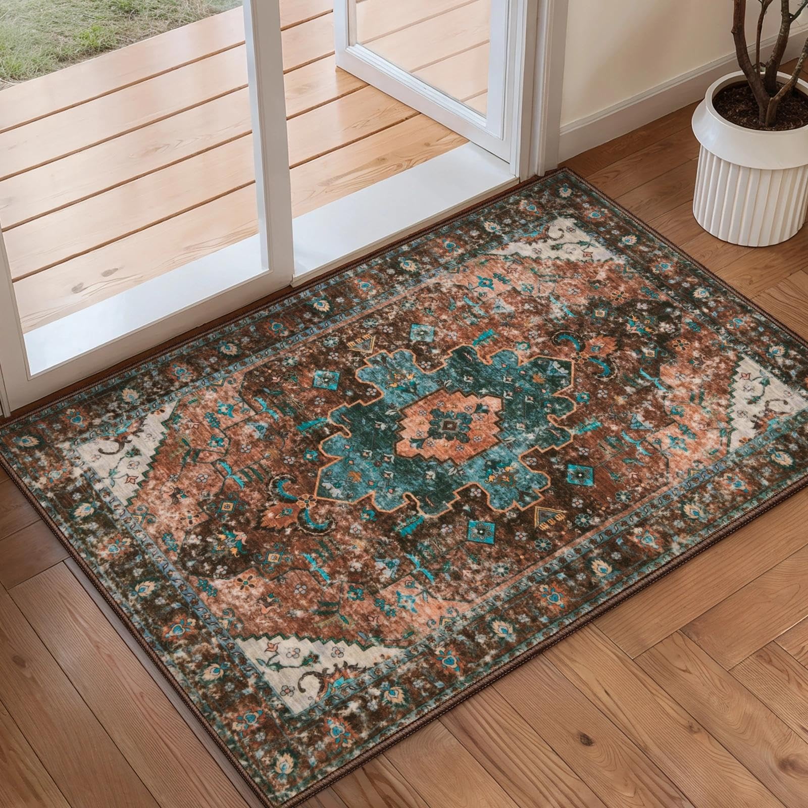 Washable Vintage Area Rug, 2x3ft Small Boho Rug, Ultra Soft Rugs for Entryway…