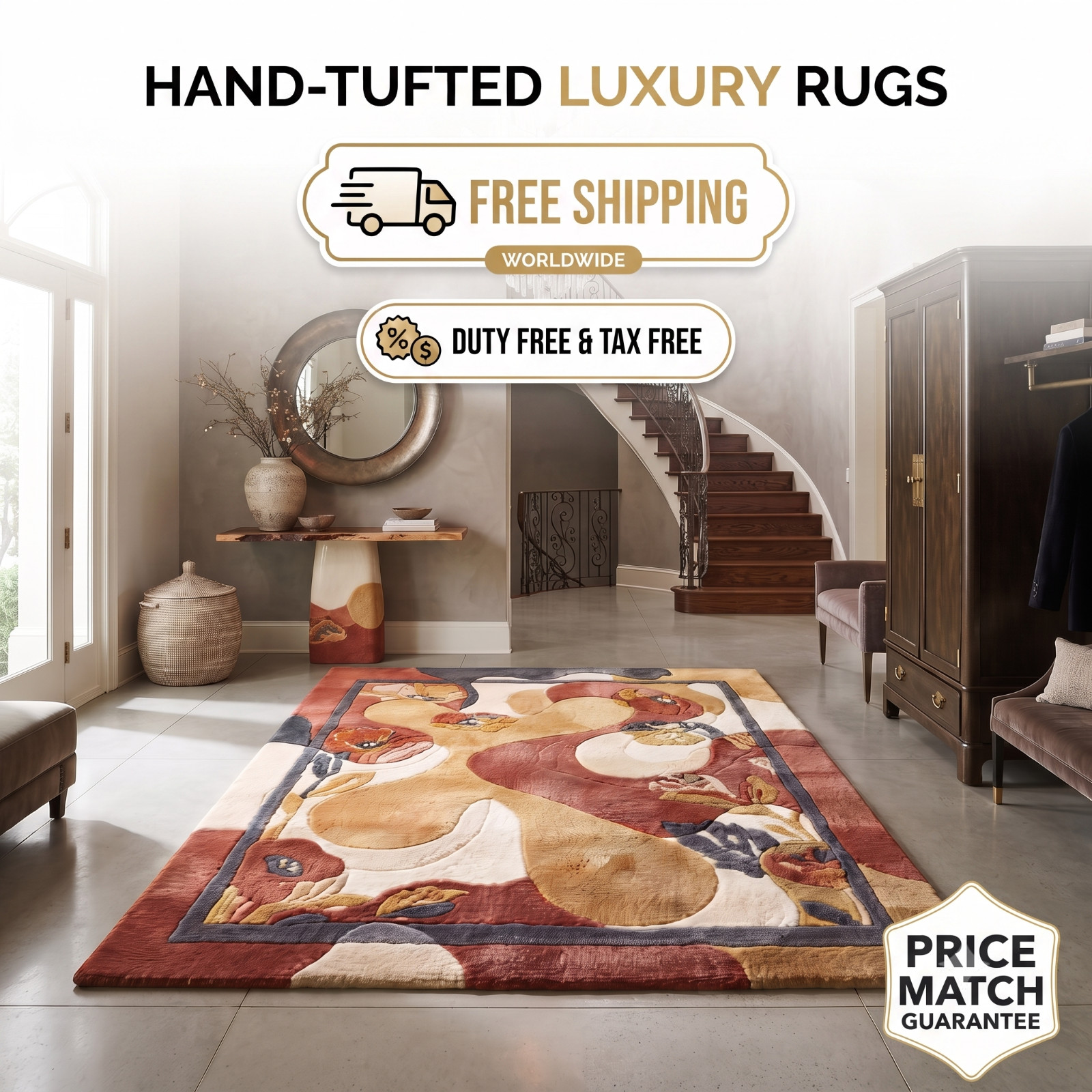 New Modern Style Abstract Handmade Multicolor Hand Tufted Area Rug & Carpet.