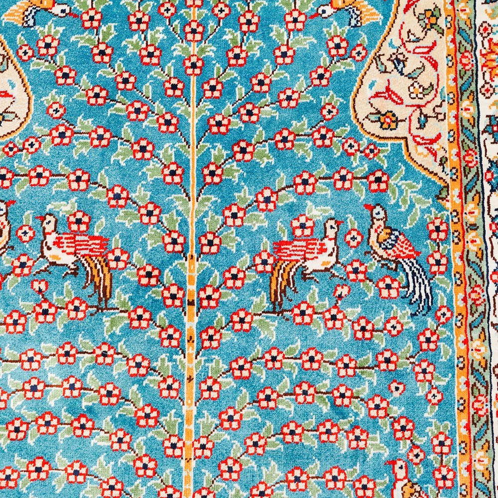 Zhiyi 2x3ft Handmade Silk Rug Blue Hand-knotted For Prayer Tapestry Carpet 866A