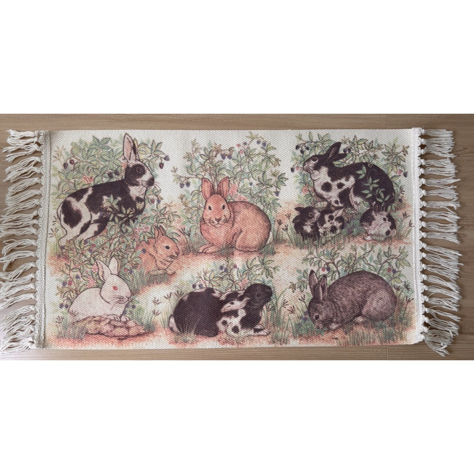 Vintage Bunny Rabbit Woven Accent Rug Non Slip Rubber Back 22×36 Cottage