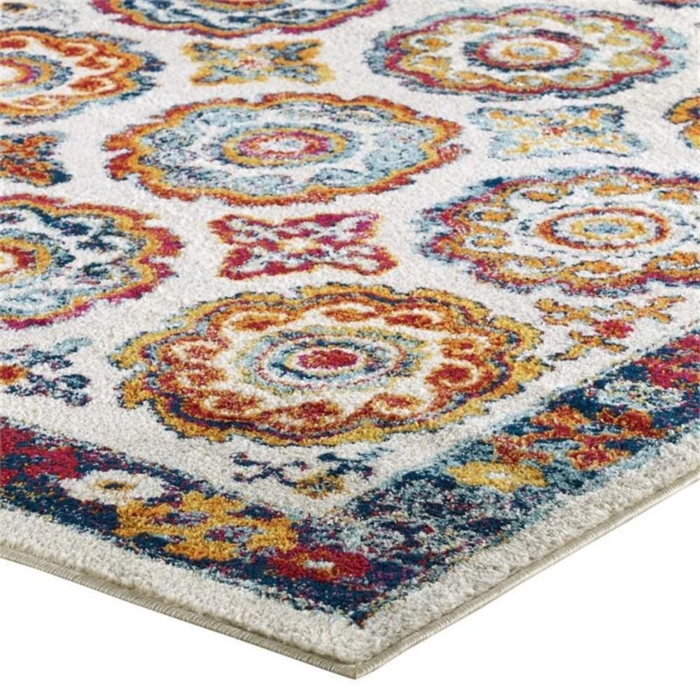 Modway Entourage 94.5×122″ Odile Floral Moroccan Trellis Area Rug in Ivory/Red