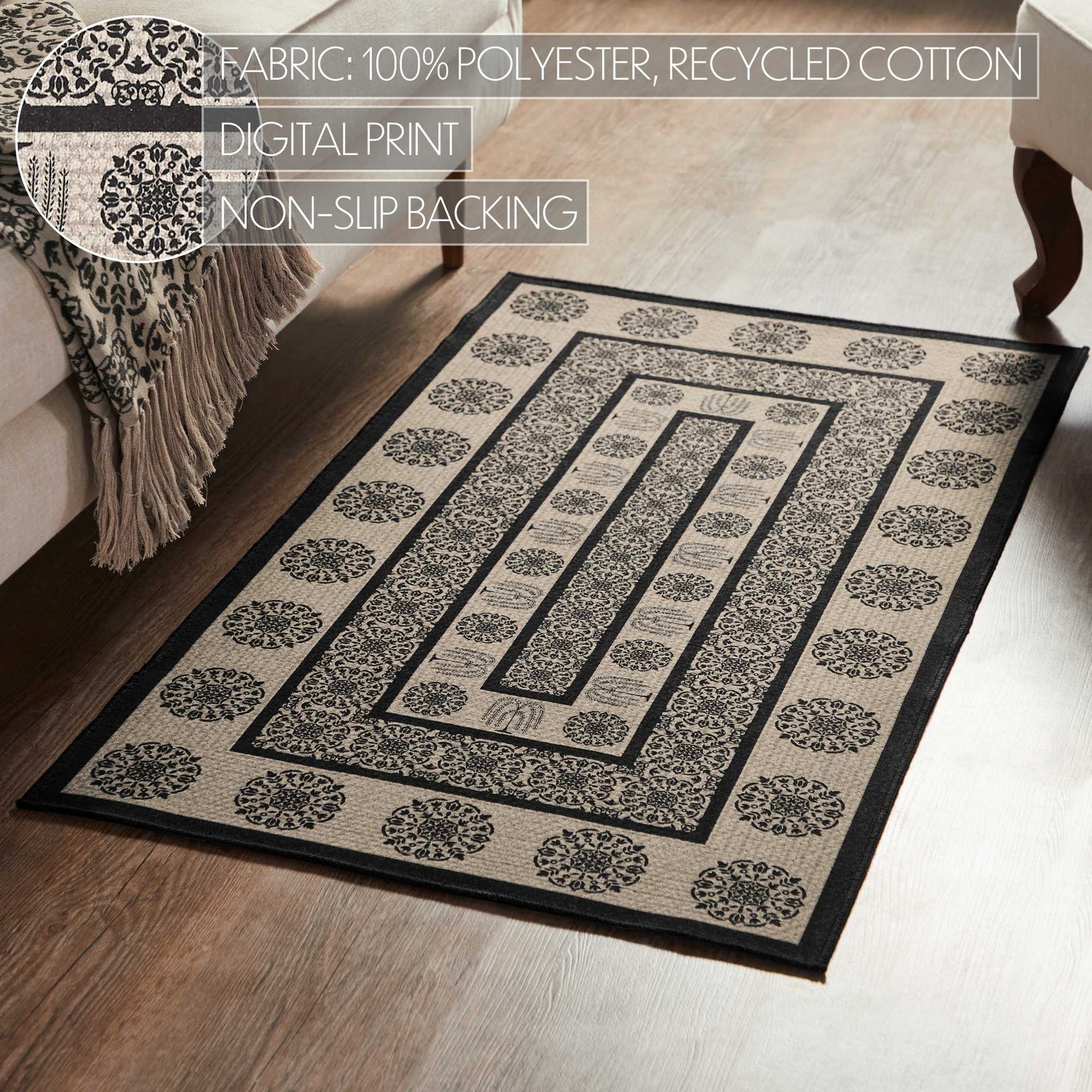 VHC Brands Custom House Black Tan Jacquard Indoor/Outdoor Rug Rect 27×48