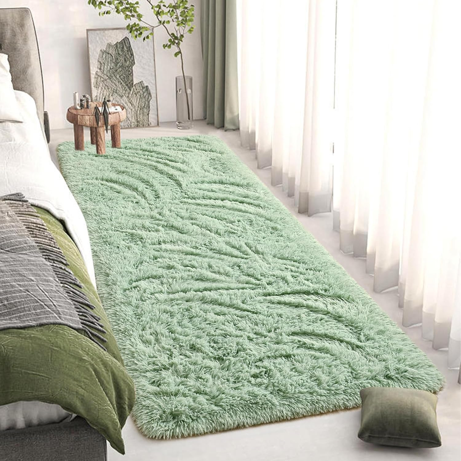 Fluffy Dark Green Runner Rugs for Bedroom, 2×6 Feet 2 Ft X 6 Ft Dark-green